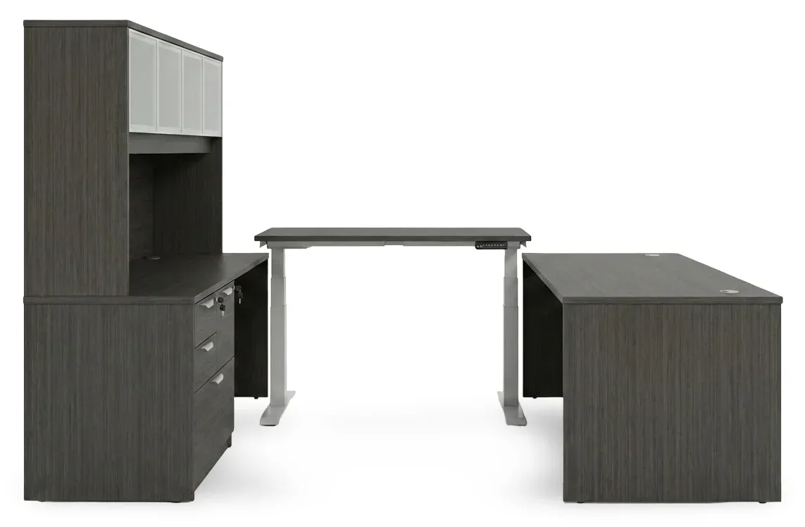 U Shaped Standing Desk with Hutch