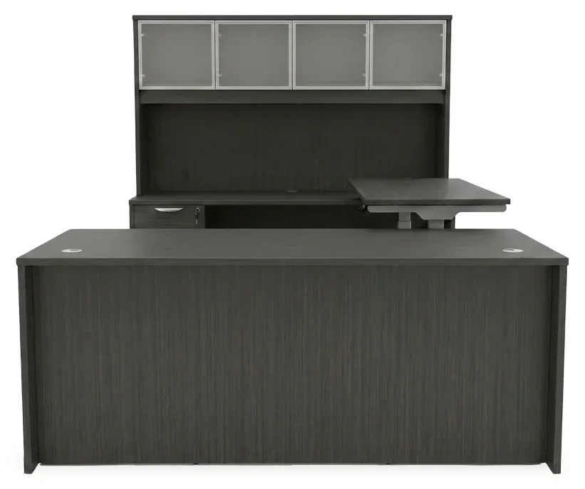 U Shaped Sit Stand Desk with Hutch