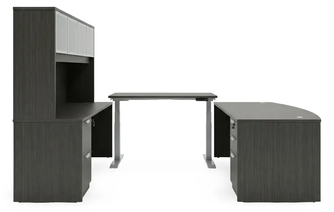 Bow Front U Shape Standing Desk with Hutch