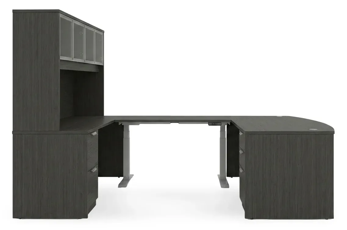 Bow Front U Shape Standing Desk with Hutch