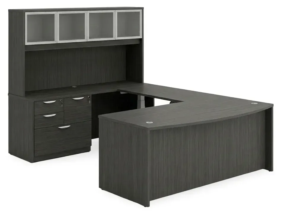 Bow Front U Shape Standing Desk with Hutch