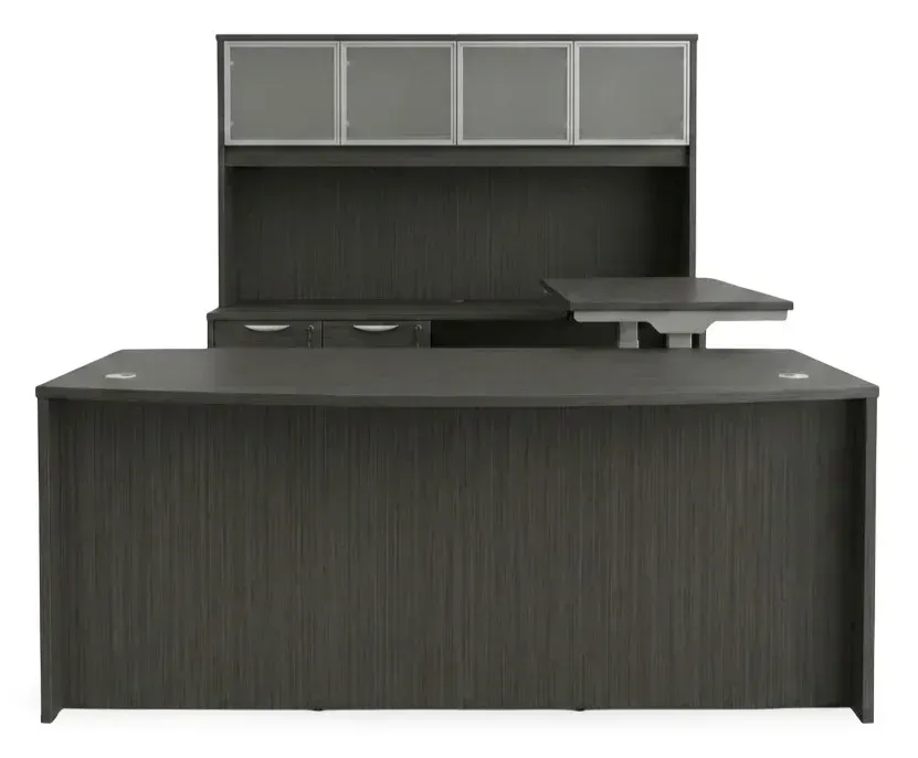 Bow Front U Shape Standing Desk with Hutch