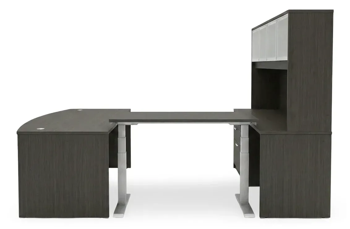 Bow Front U Shape Standing Desk with Hutch