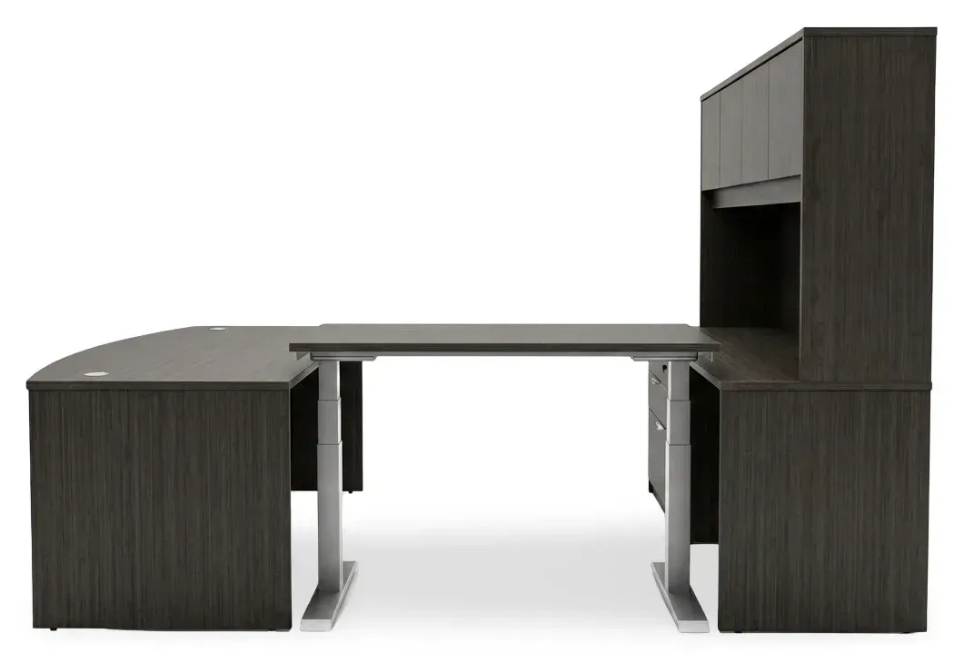 Bow Front U Shape Standing Desk with Hutch