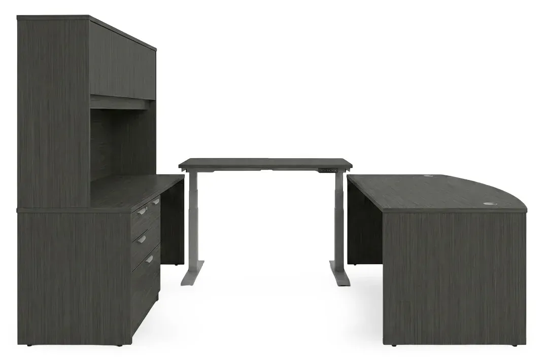 Bow Front U Shape Standing Desk with Hutch