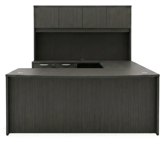 Bow Front U Shape Standing Desk with Hutch