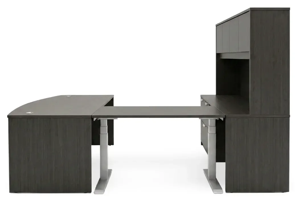 Bow Front U Shape Standing Desk with Hutch