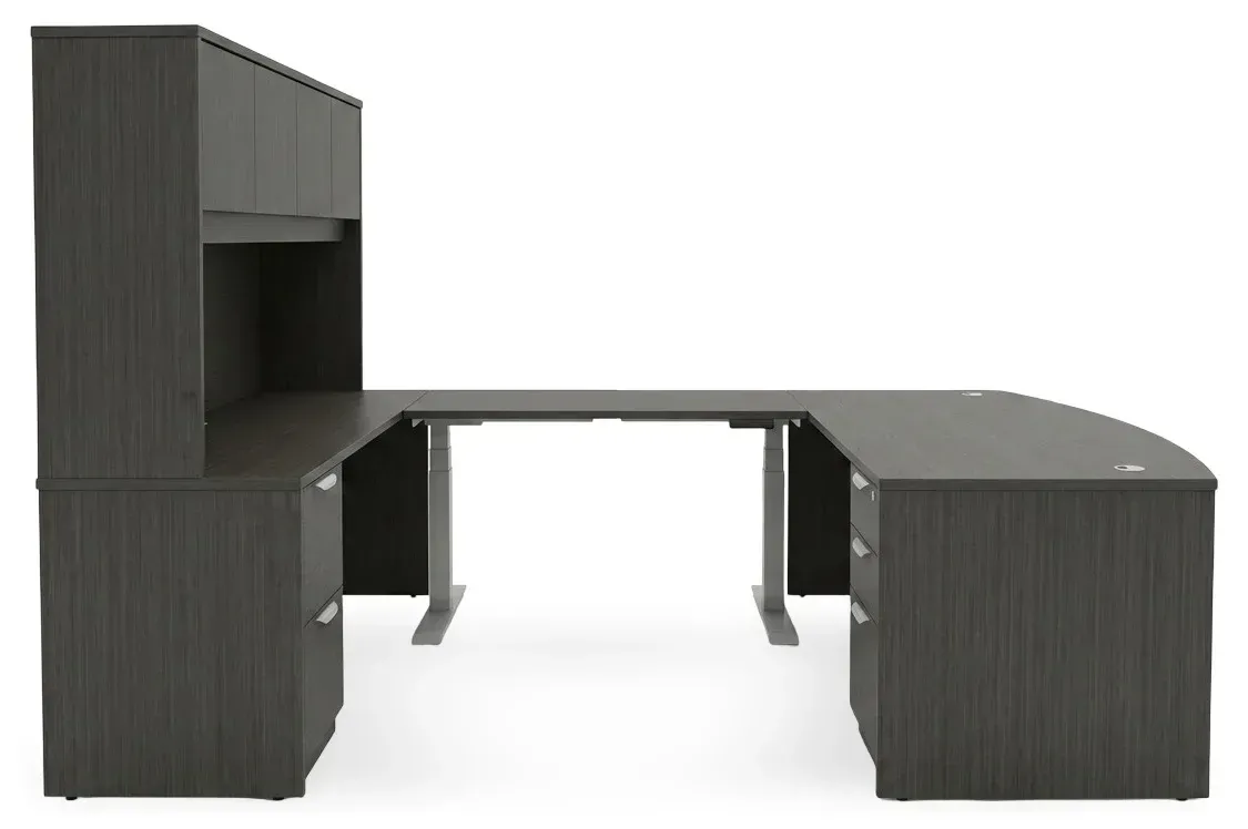 Bow Front U Shape Standing Desk with Hutch