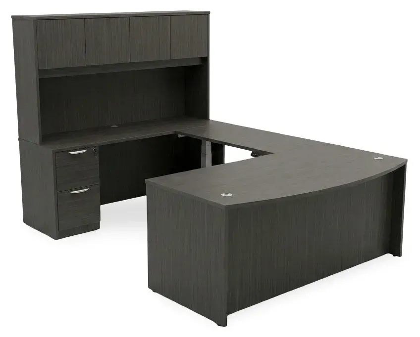 Bow Front U Shape Standing Desk with Hutch
