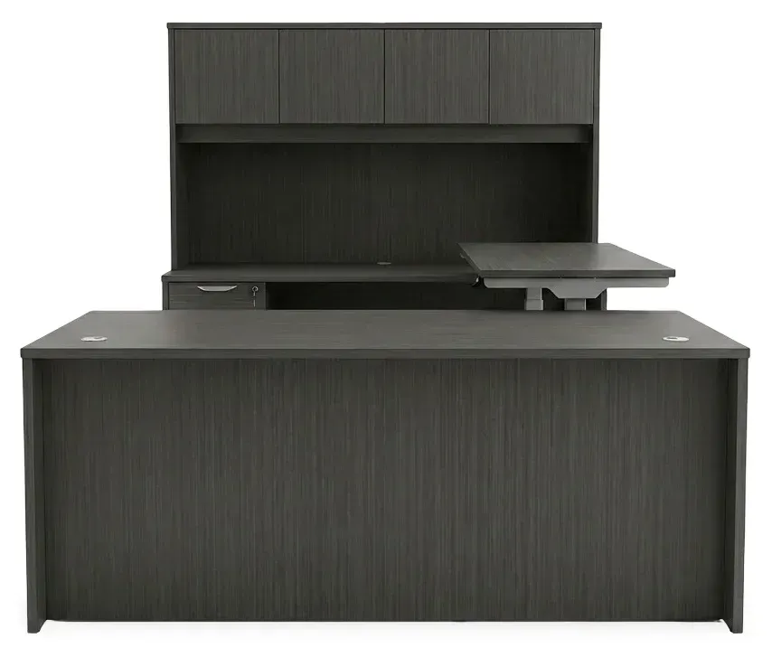 U Shaped Sit Stand Desk with Hutch