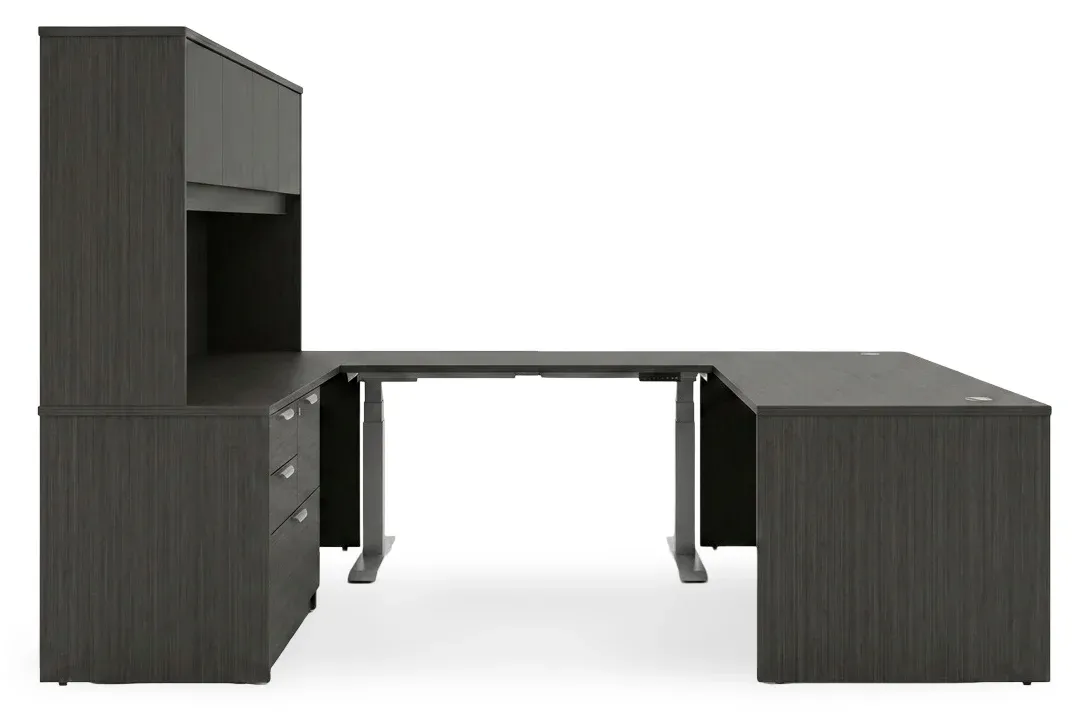 U Shaped Sit Stand Desk with Hutch