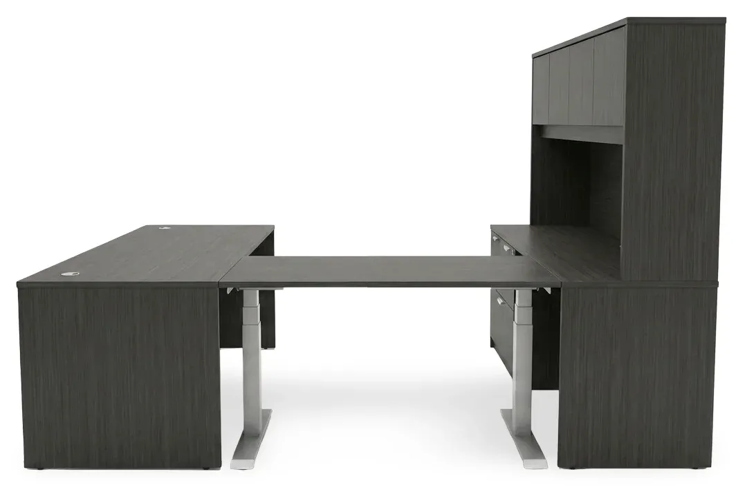 U Shaped Sit Stand Desk with Hutch
