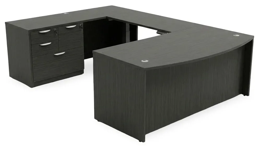 Bow Front U Shape Standing Desk with Drawers