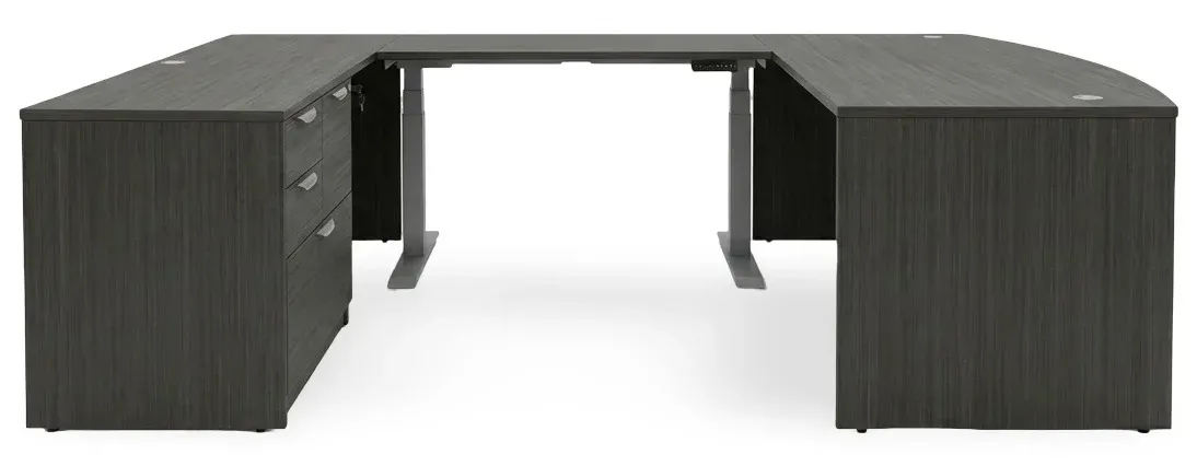 Bow Front U Shape Standing Desk with Drawers