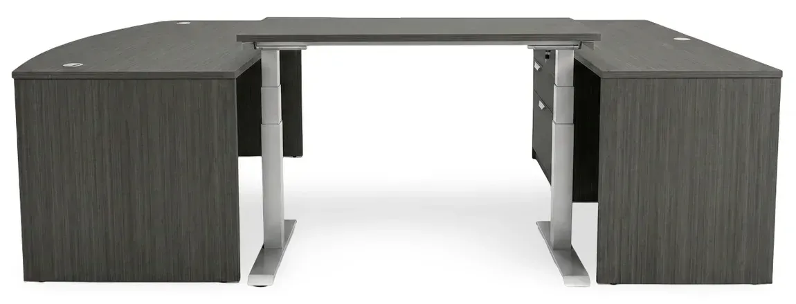 Bow Front U Shape Standing Desk with Drawers