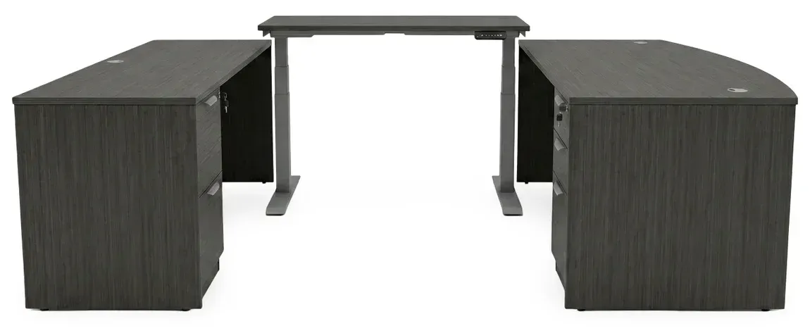 Bow Front U Shape Standing Desk with Drawers