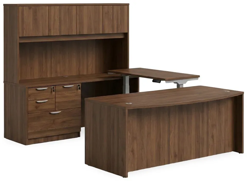 Bow Front U Shape Standing Desk with Hutch