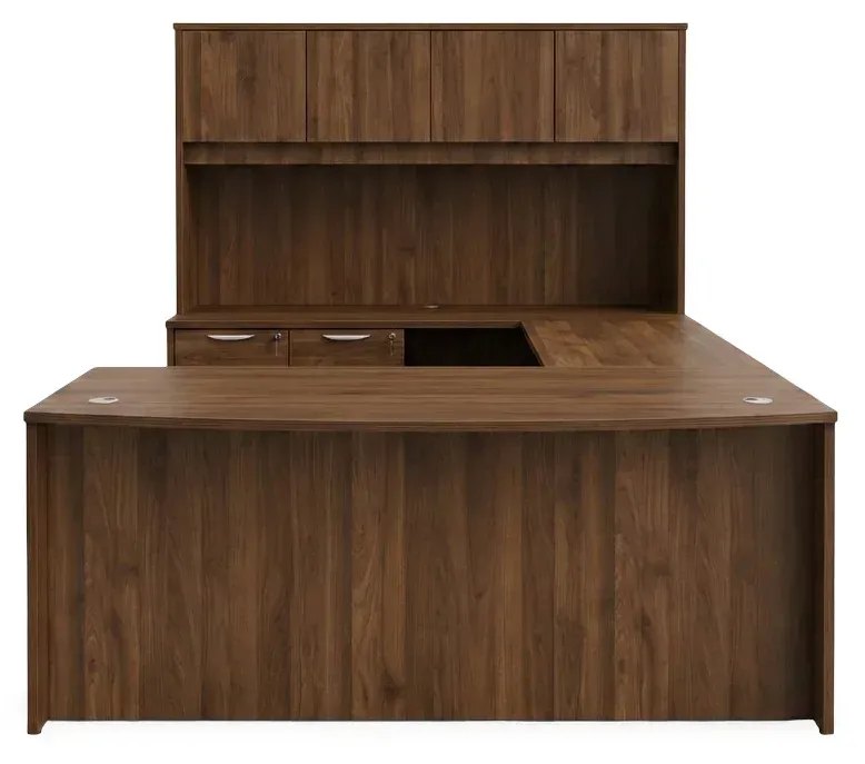 Bow Front U Shape Standing Desk with Hutch
