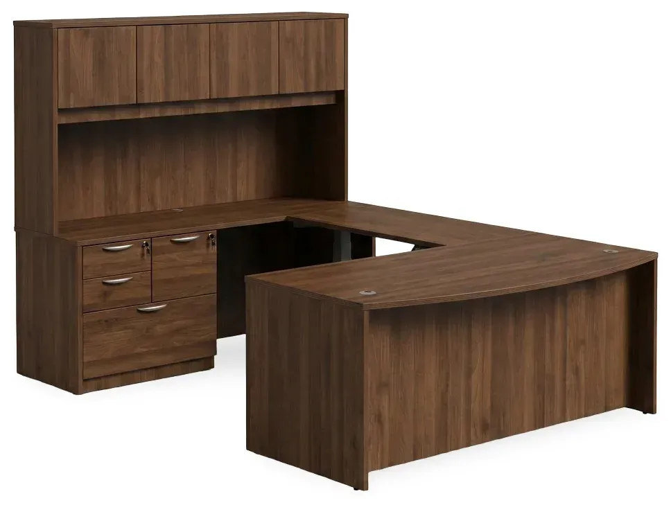 Bow Front U Shape Standing Desk with Hutch
