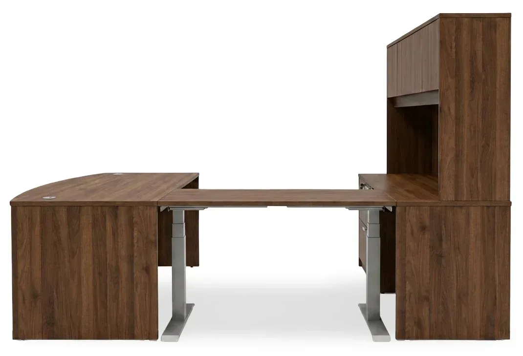 Bow Front U Shape Standing Desk with Hutch