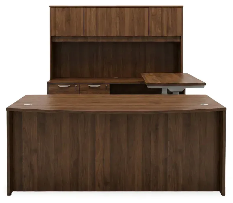Bow Front U Shape Standing Desk with Hutch