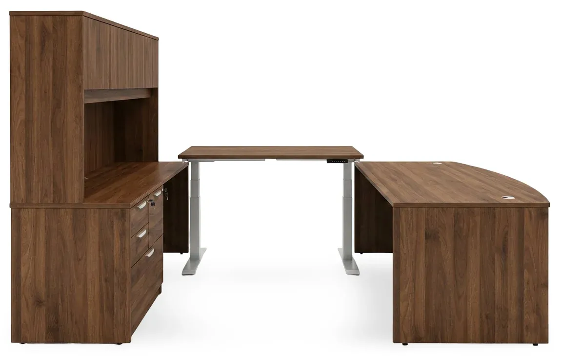 Bow Front U Shape Standing Desk with Hutch