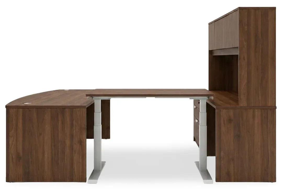 Bow Front U Shape Standing Desk with Hutch