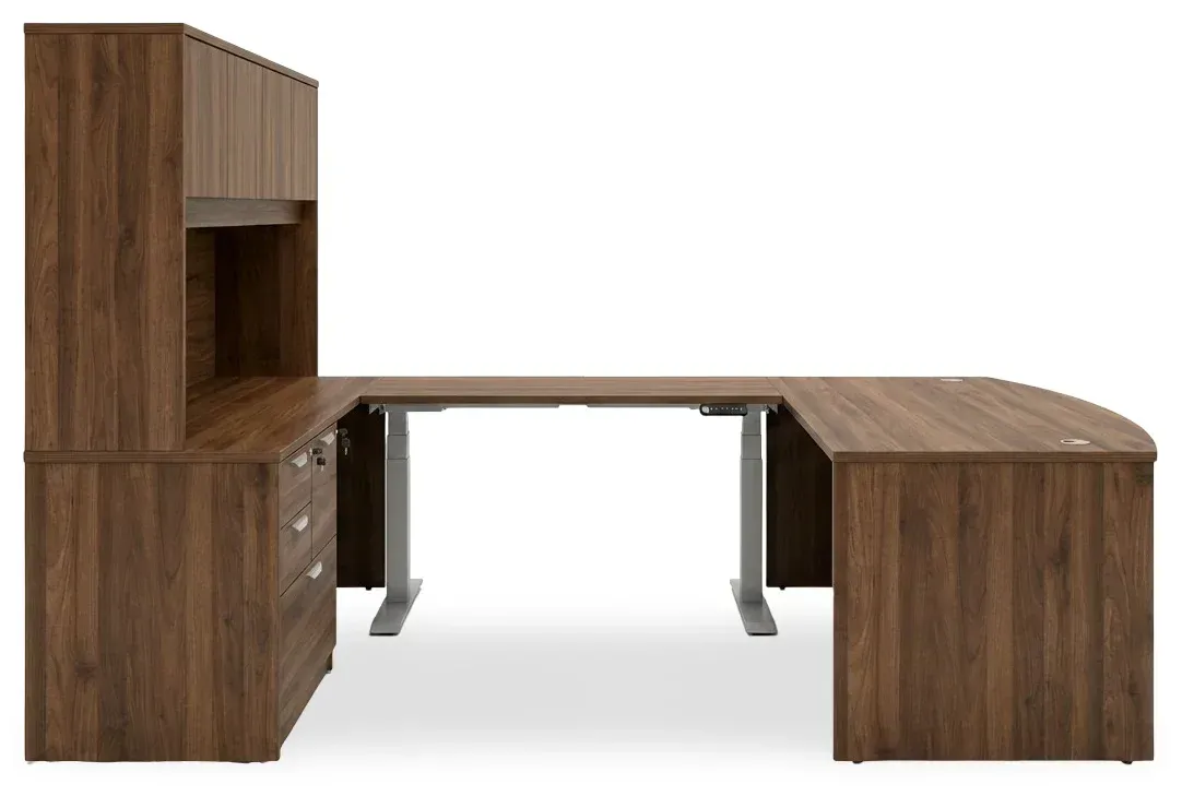 Bow Front U Shape Standing Desk with Hutch