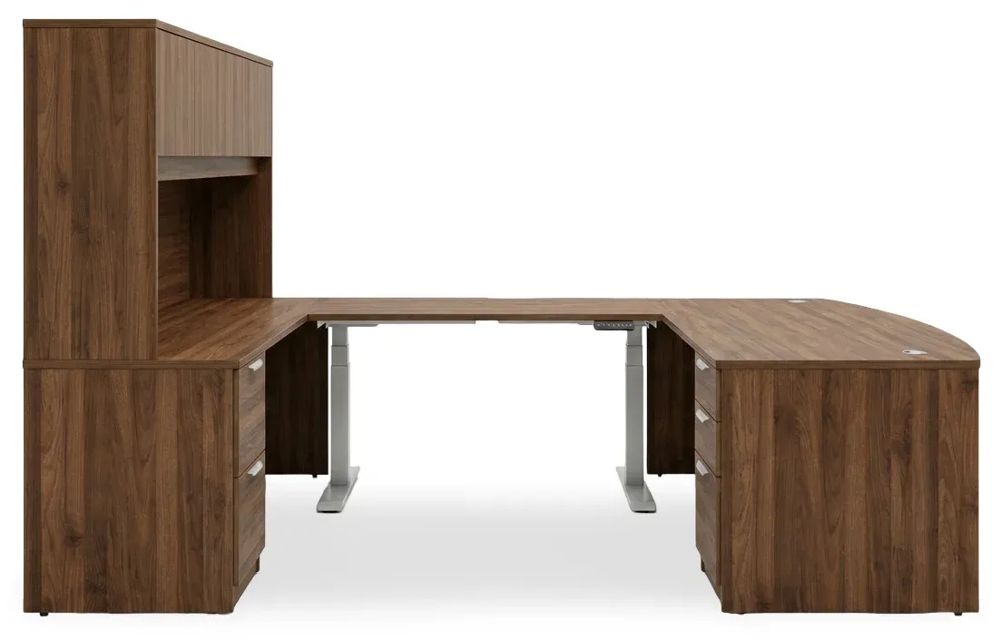 Bow Front U Shape Standing Desk with Hutch