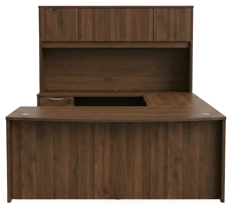 Bow Front U Shape Standing Desk with Hutch