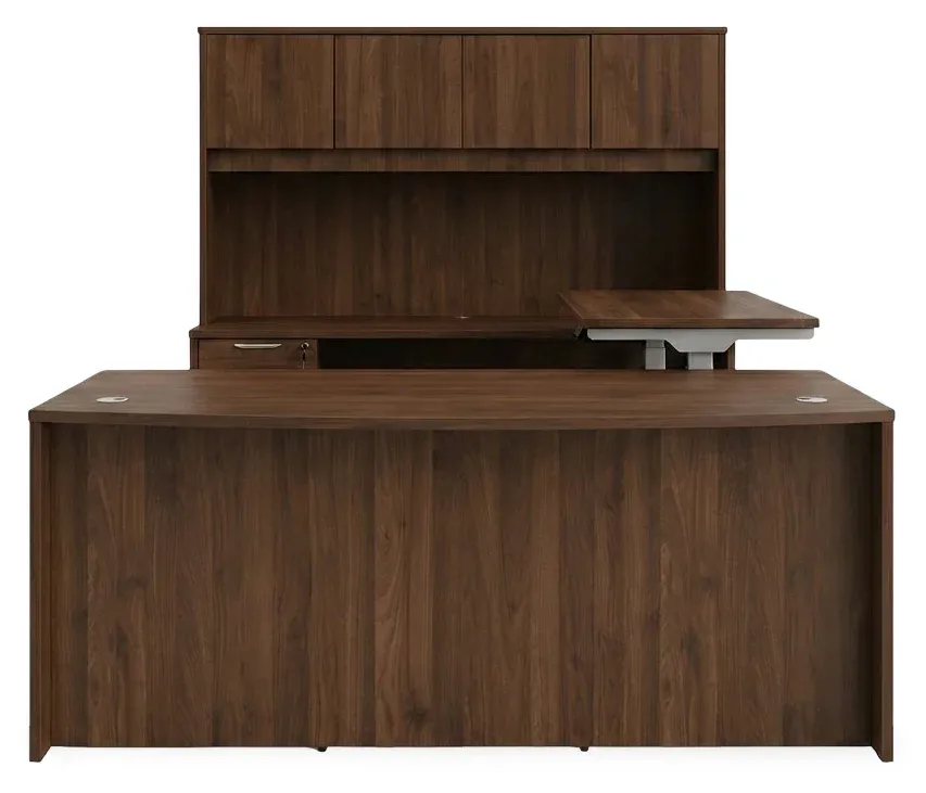 Bow Front U Shape Standing Desk with Hutch