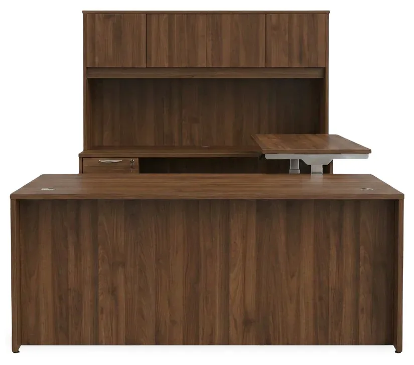 U Shaped Sit Stand Desk with Hutch
