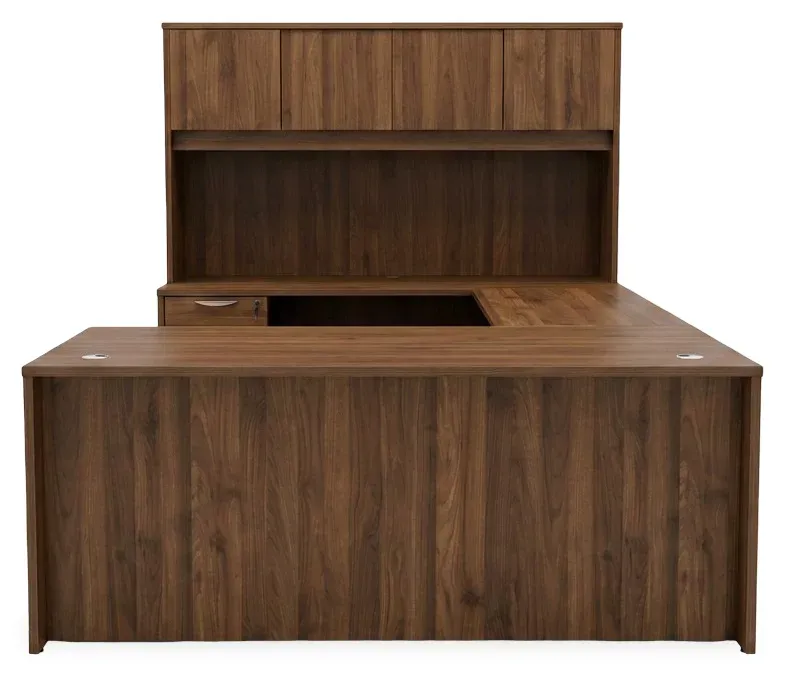 U Shaped Sit Stand Desk with Hutch