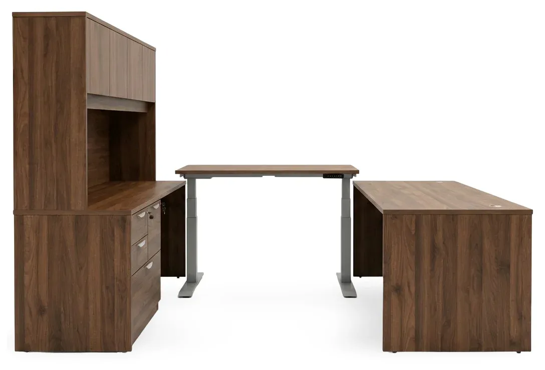 U Shaped Sit Stand Desk with Hutch