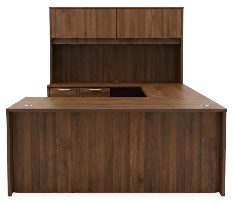 U Shaped Sit Stand Desk with Hutch