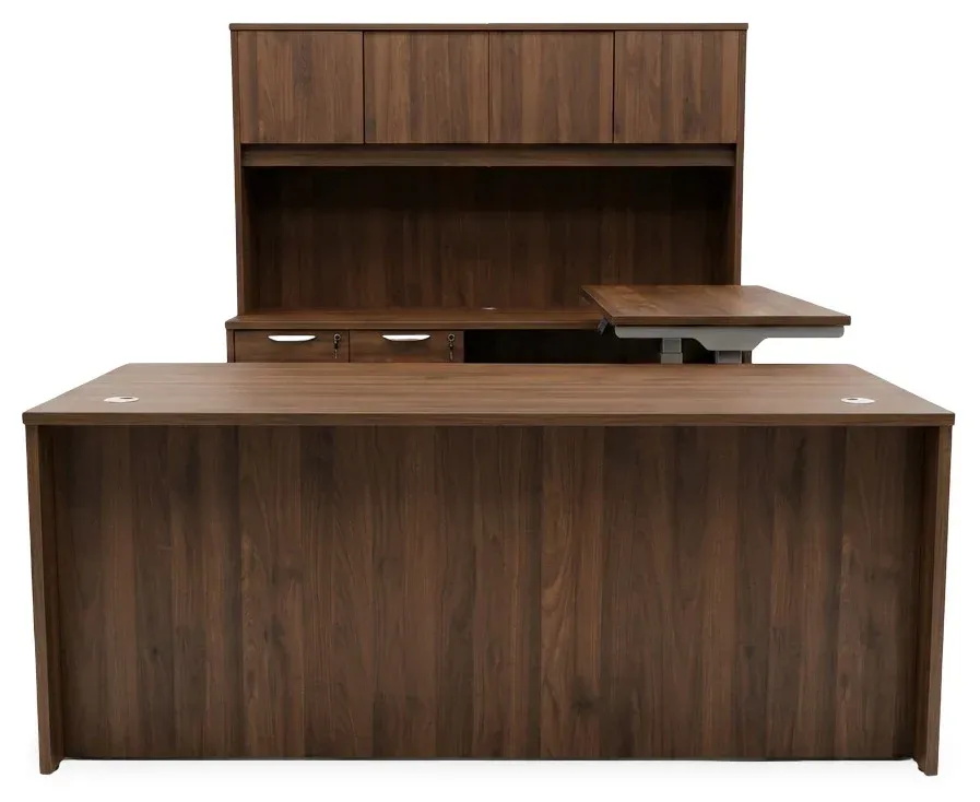 U Shaped Sit Stand Desk with Hutch