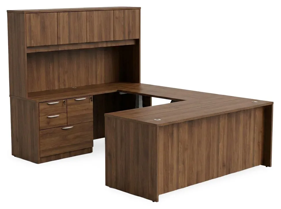 U Shaped Sit Stand Desk with Hutch
