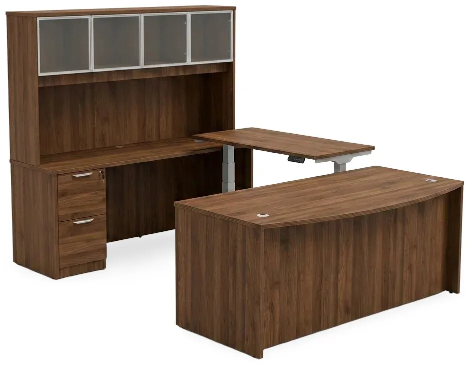 Bow Front U Shape Standing Desk with Hutch