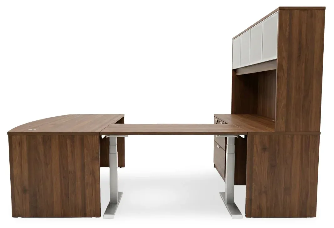 Bow Front U Shape Standing Desk with Hutch