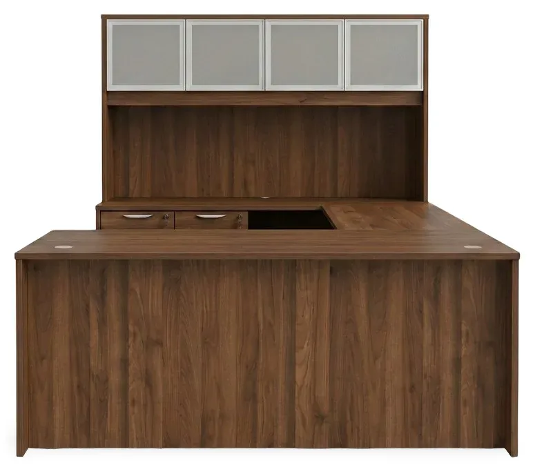 U Shaped Sit Stand Desk with Hutch