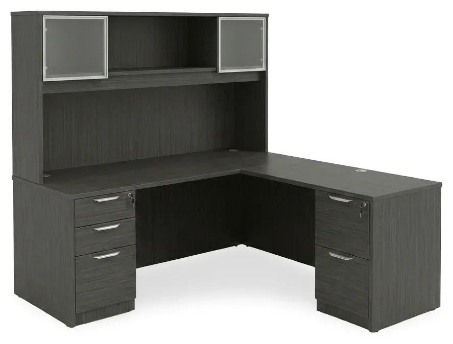 L Shaped Desk with Hutch and Drawers