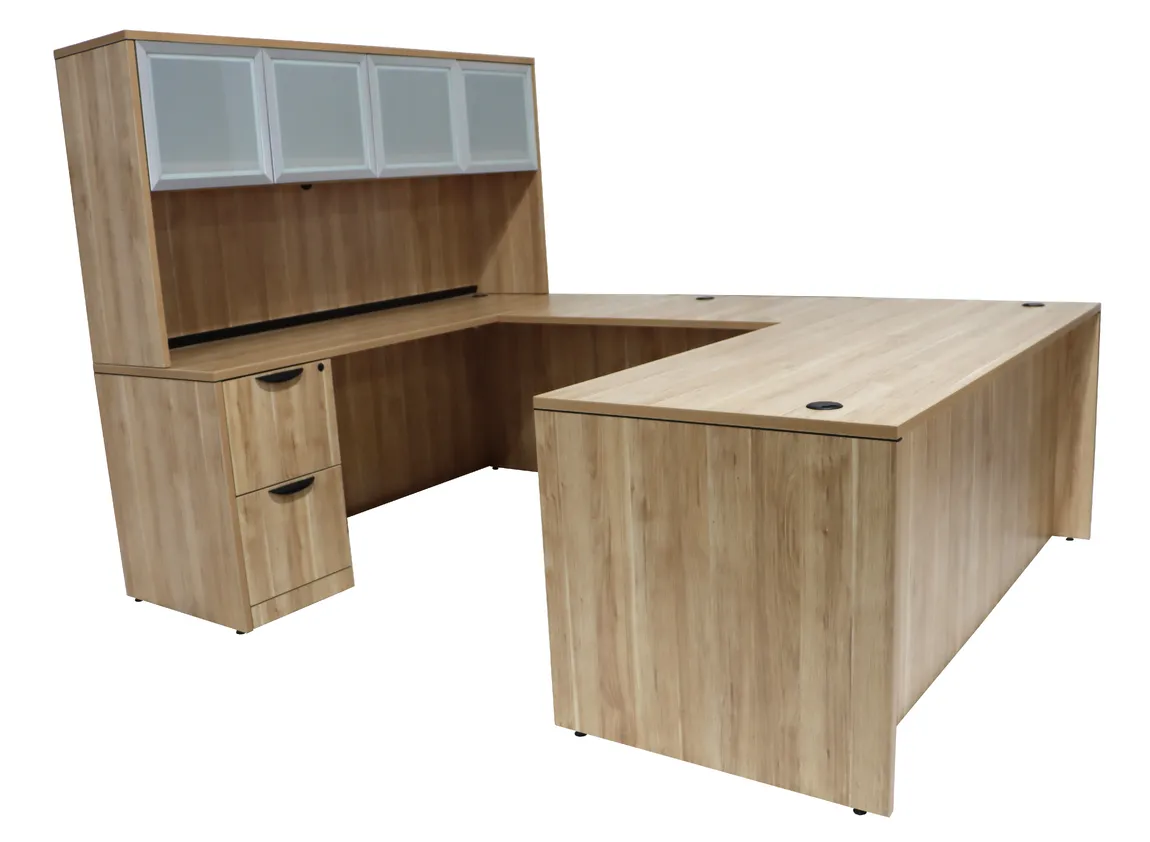 U Shaped Desk with Hutch and Drawers