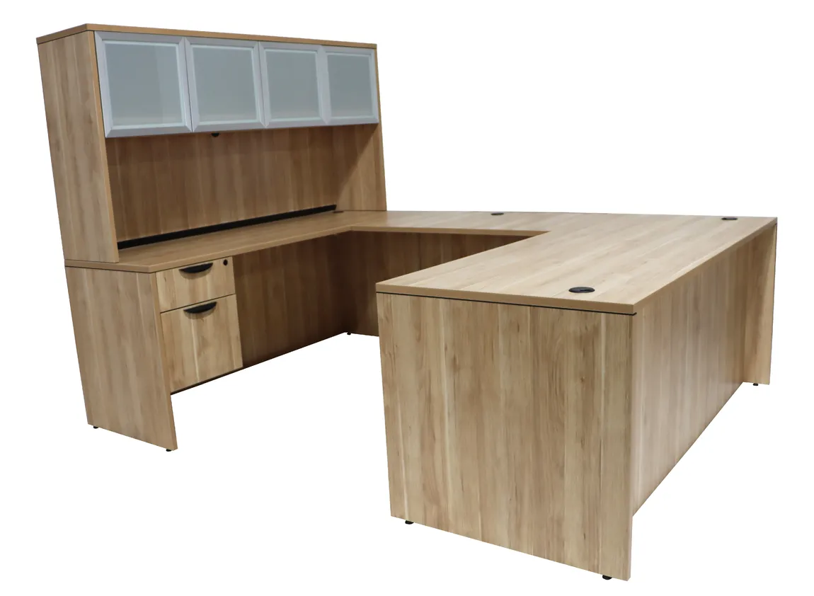 U Shaped Desk with Hutch and Drawers