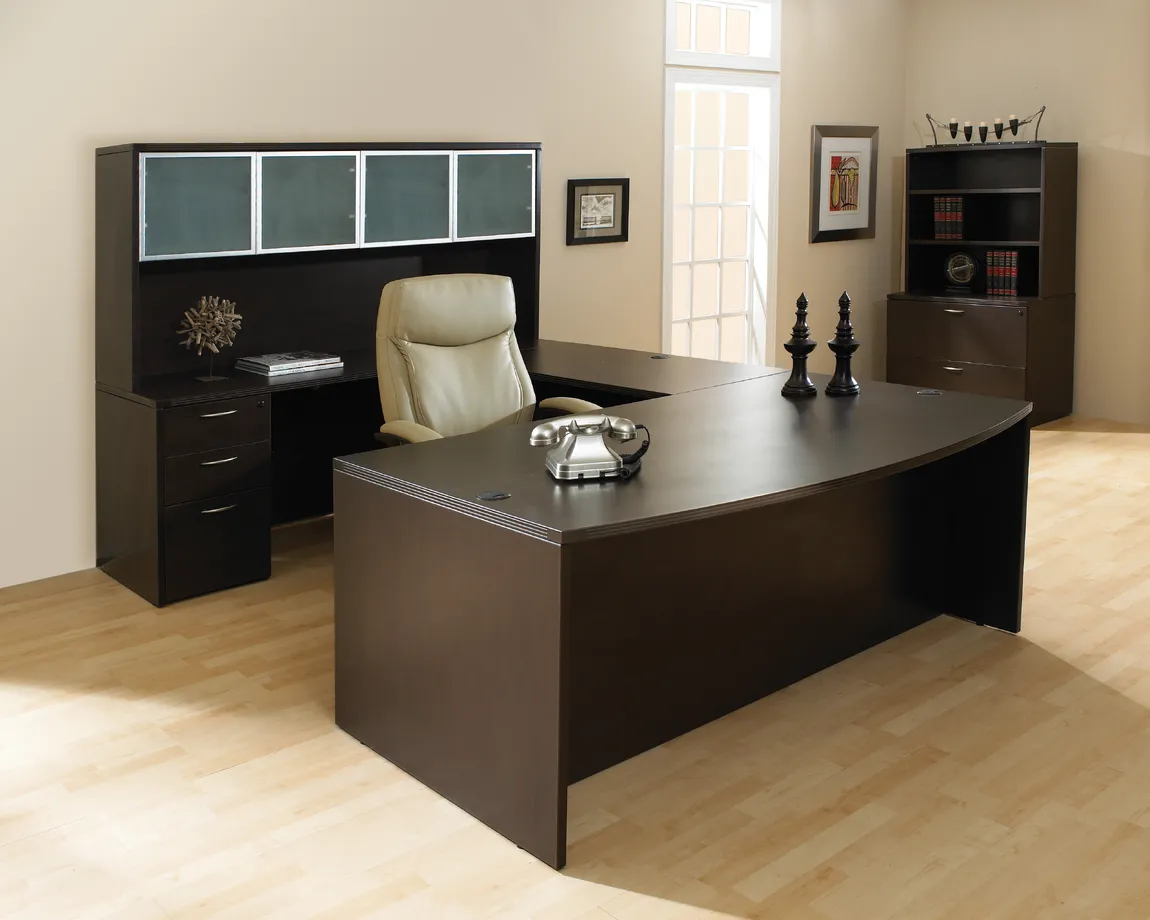 Bow Front U Shaped Desk with Storage