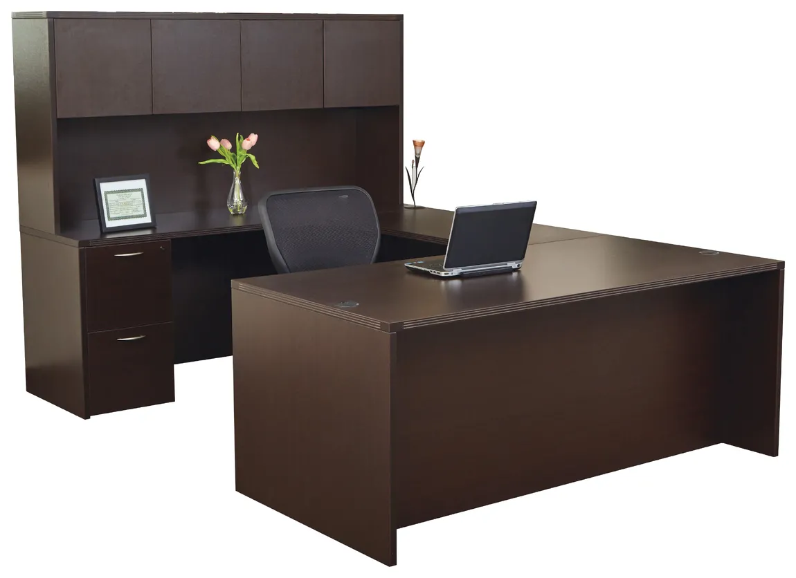 U Shaped Desk with Hutch and Drawers