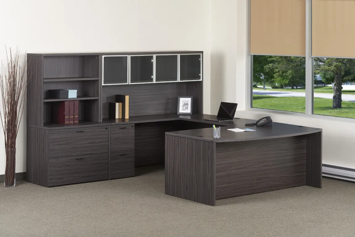 Bow Front U Shaped Desk with Storage