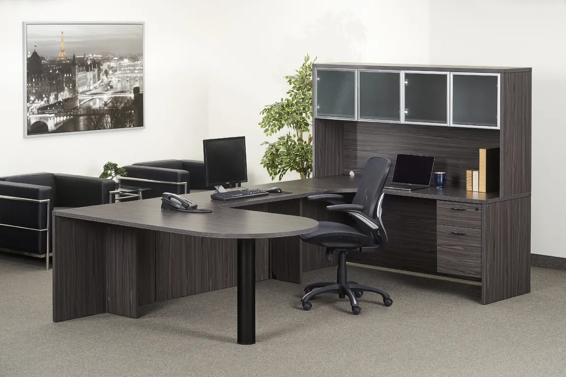 U Shaped Peninsula Desk with Hutch