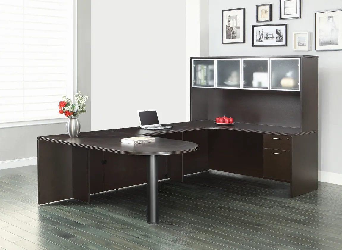 U Shaped Peninsula Desk with Hutch