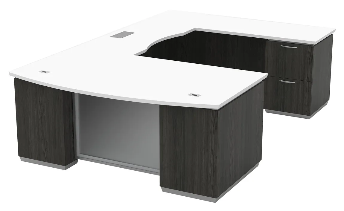 Bow Front U Shape Desk with Drawers and Power