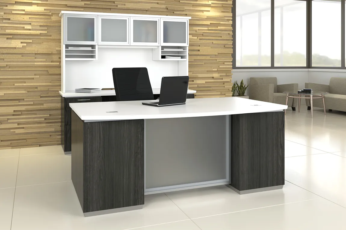 Bow Front Desk and Credenza with Hutch
